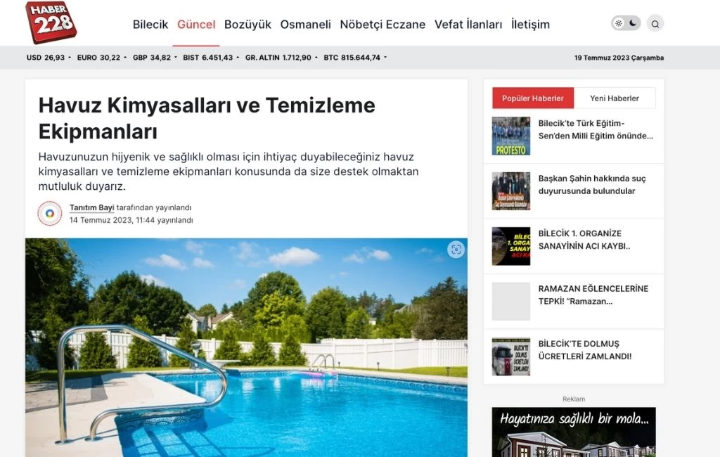 Havuz Kimyasalları ve Temizleme Ekipmanları Havuz Yapımı