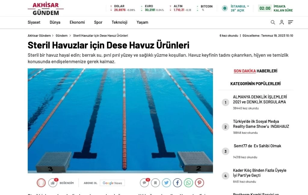 Steril Havuzlar için Dese Havuz Ürünleri Havuz Yapımı