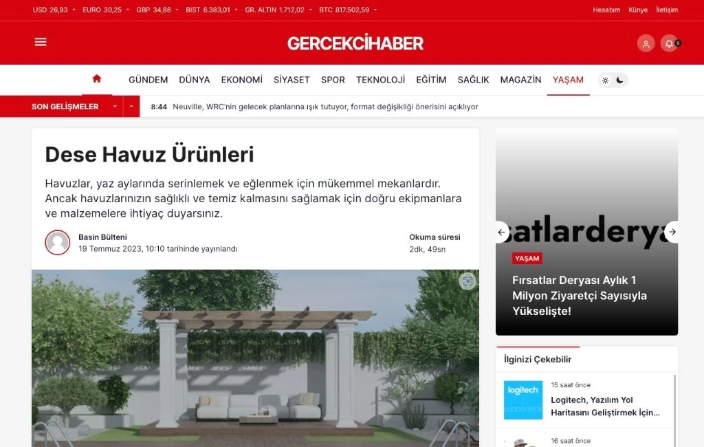 Dese Havuz Ürünleri Stokta Havuz Yapımı