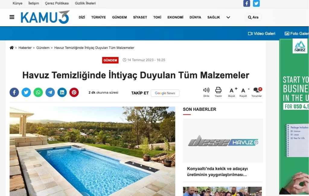 Tüm Malzemeler Havuz Yapımı