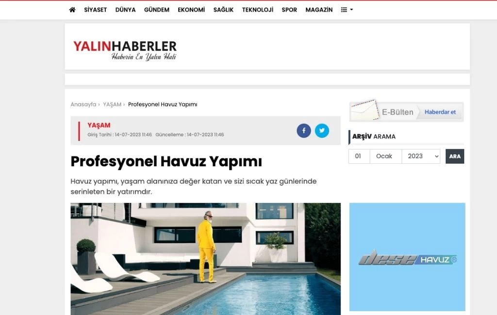 Profesyonel Havuz Yapımı - YalınHaber